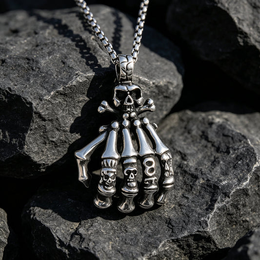 Men's Steel Skeleton Hand Vintage Pendant Necklace