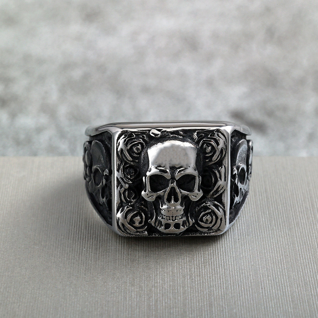 Vintage Solid Stainless Steel Punk Halloween Skull Ring for Men