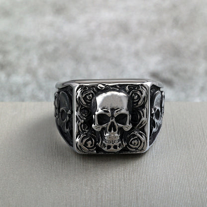 Vintage Solid Stainless Steel Punk Halloween Skull Ring for Men