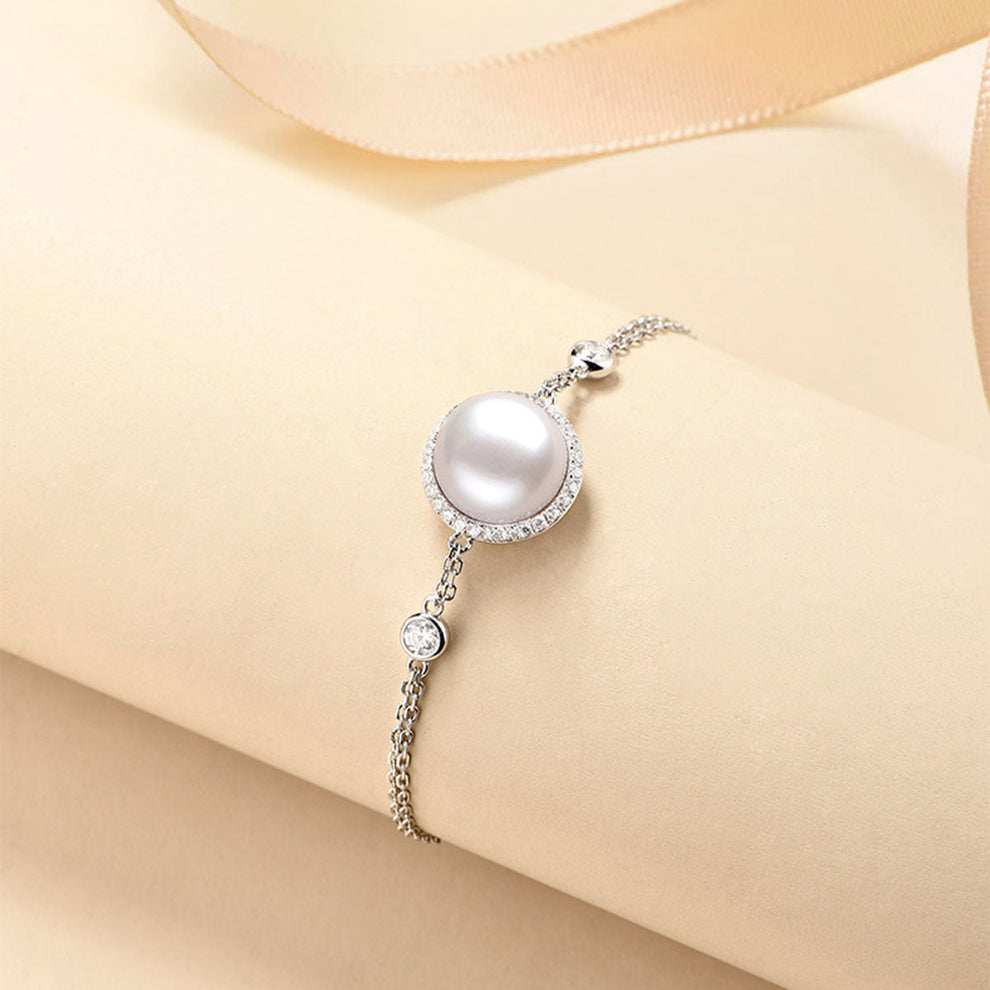 Women's White Gold Big Organic Pearl Halo Bracelet