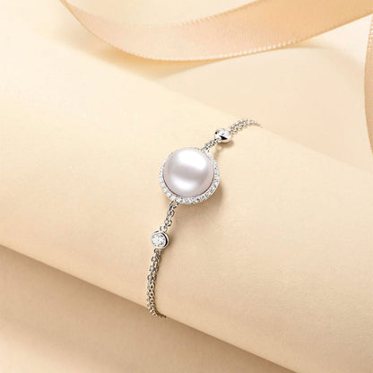 Women's White Gold Big Organic Pearl Halo Bracelet
