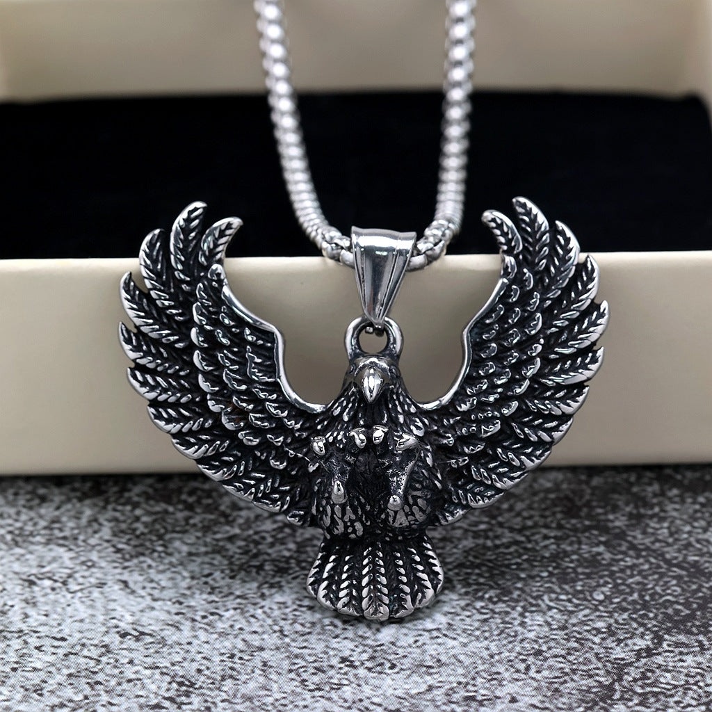 Men's Steel Spread Wings Eagle Pendant Necklace