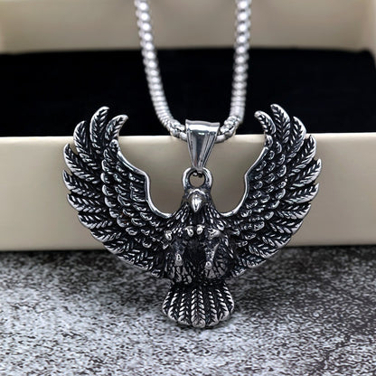 Men's Steel Spread Wings Eagle Pendant Necklace