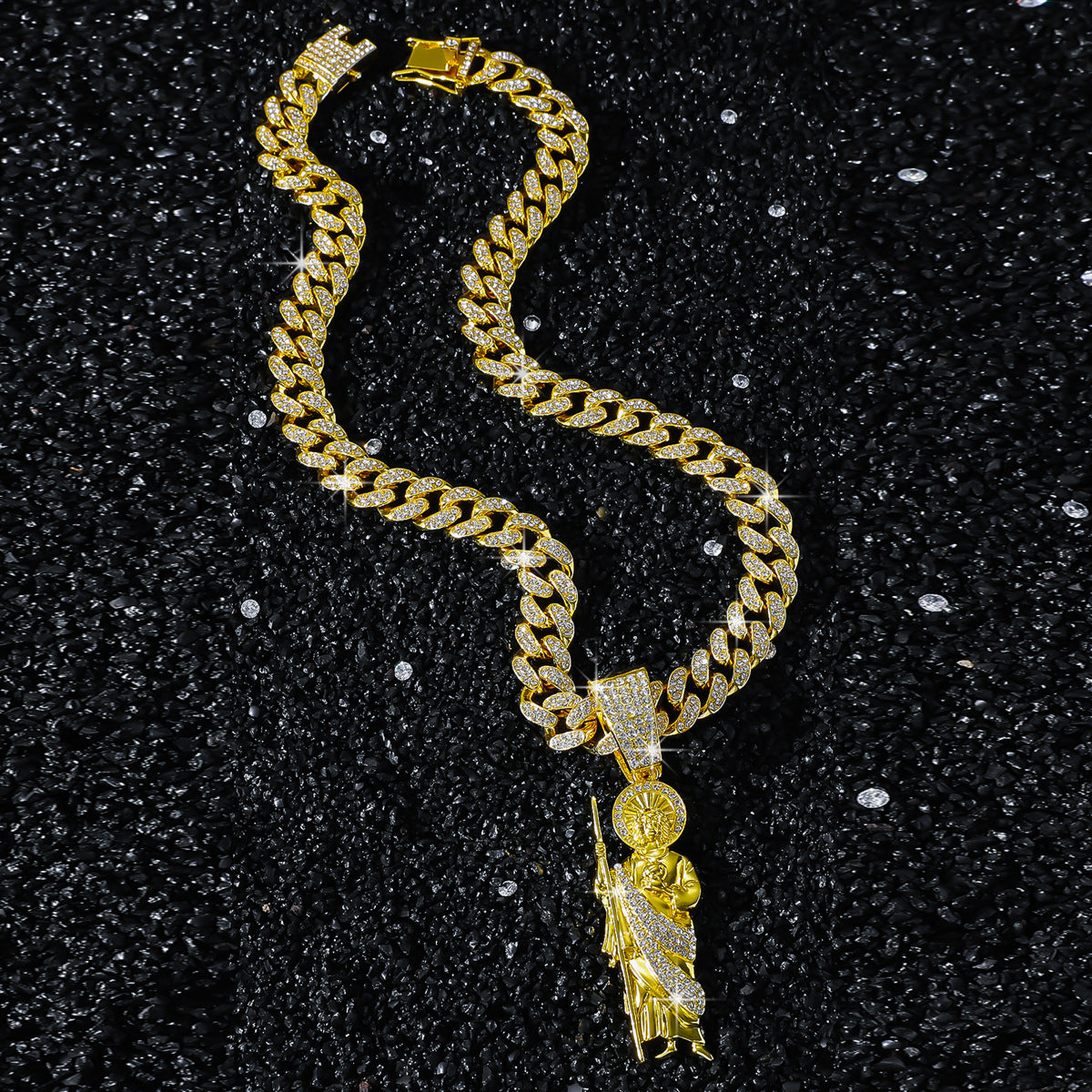 Hip-Hop Saint Jude Portrait Cuban Chain Pendant Necklace