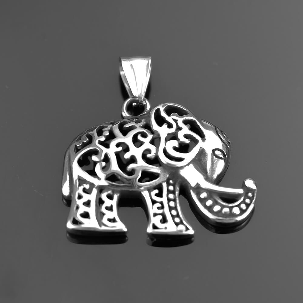 Men's Steel Hollow Elephant Pendant Necklace