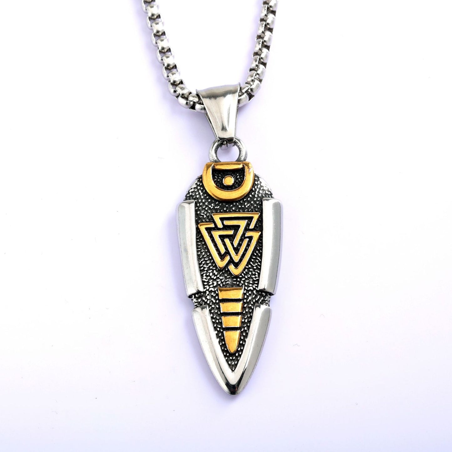 Vintage Stainless Steel Men's Viking Symbol Pendant Necklace