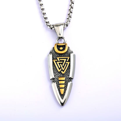 Vintage Stainless Steel Men's Viking Symbol Pendant Necklace