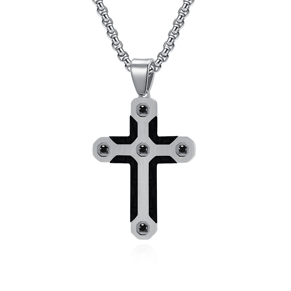 Men's Camouflage Carbon Fiber European-Style Cross Pendant Necklace