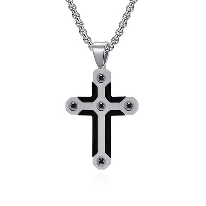 Men's Camouflage Carbon Fiber European-Style Cross Pendant Necklace