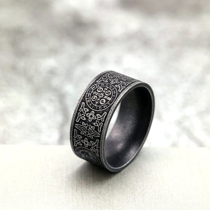 Vintage Solid Stainless Steel Dark Circle Saint Benedict Cross Ring for Men