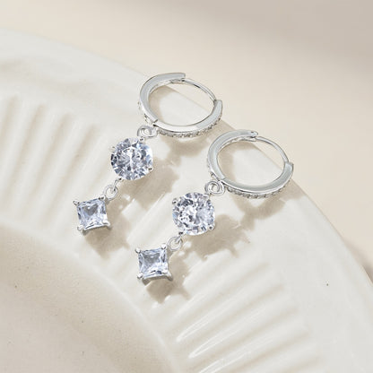 Women's Dangle Earrings, Colorless Round Zirconia Inlaid, S925 with White Gold Plating