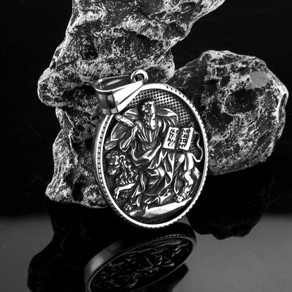 Men's Steel Saint Mark Oval Tag Pendant Necklace