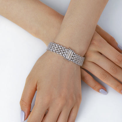 Women's Luxury Wide Tennis Bracelet, Multi‑Row Paved Colorless Zirconia, S925 with White Gold Plating
