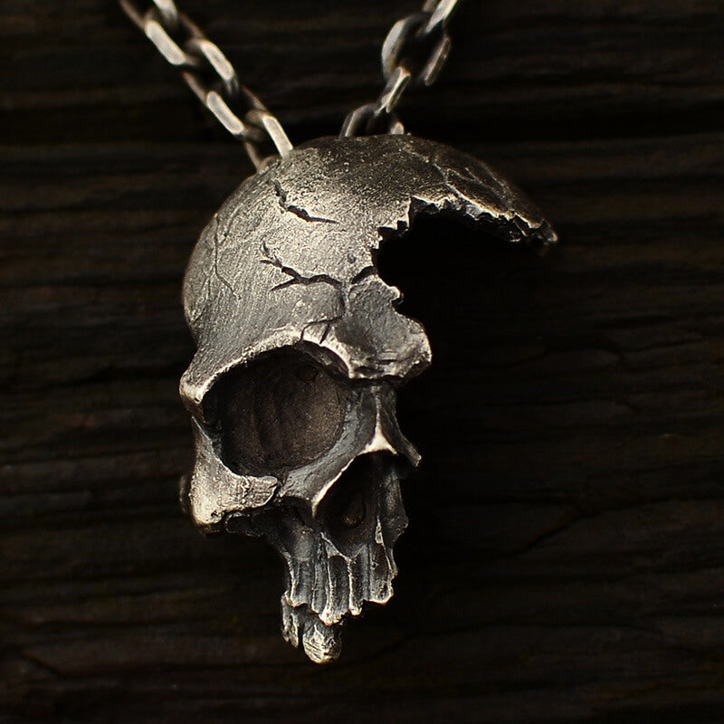 Men's Dark Gothic Half-Face Skull Pendant Necklace
