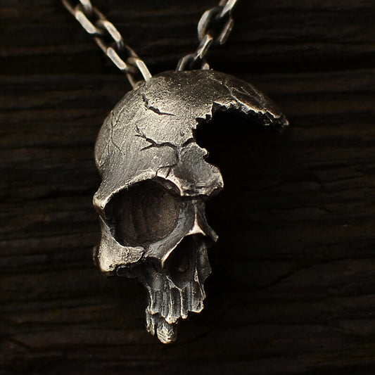 Men's Dark Gothic Half-Face Skull Pendant Necklace