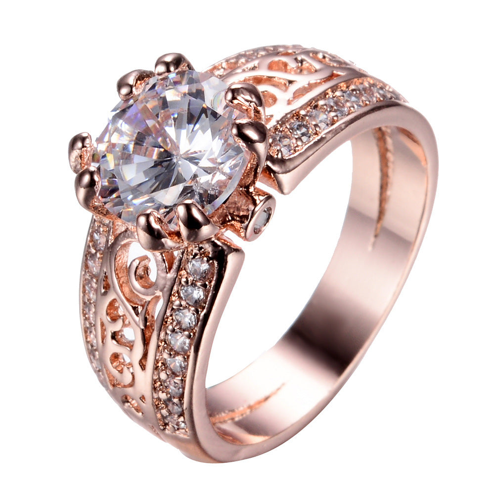 Women's Vintage Hollow Large Main Stone with Zirconia Ring