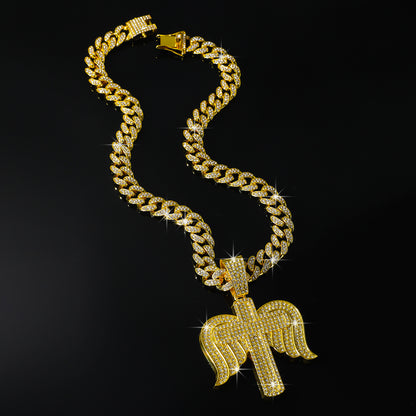 Hip-Hop Angel Wing Cross Cuban Chain Pendant Necklace