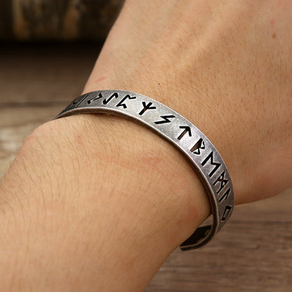 New Vintage Stainless Steel Men Bracelet, Retro European American Hollow Letter Character Open Cuff Jewelry