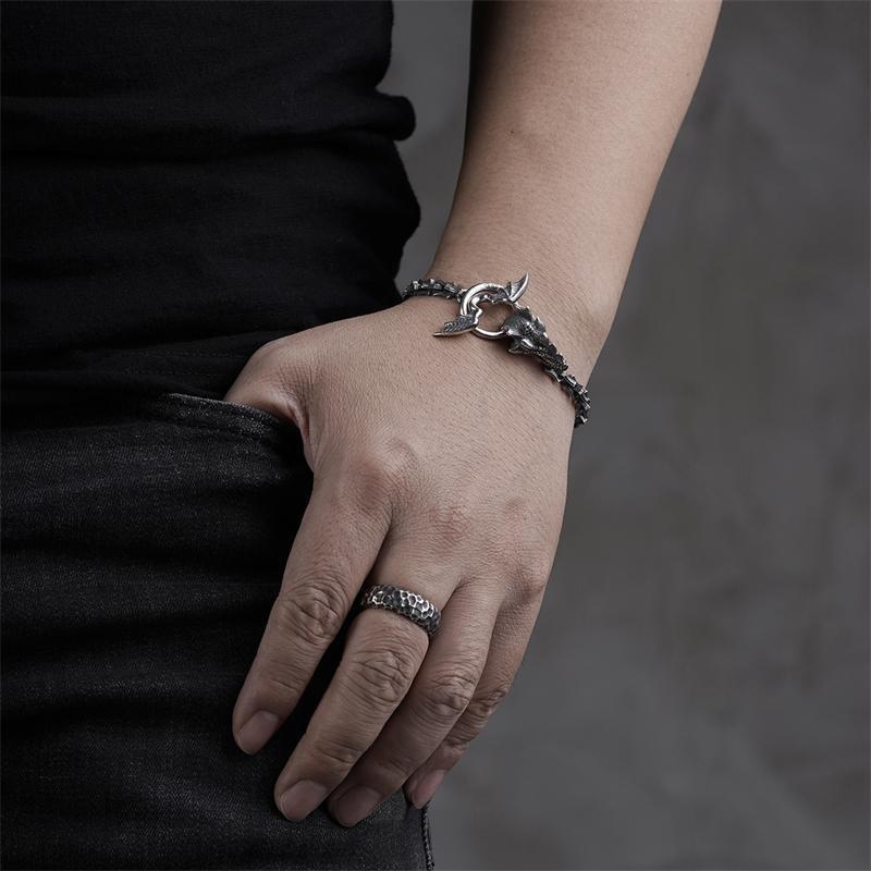 Men's Retro 3D Dragon Head Square Link Bracelet