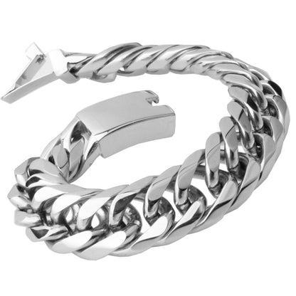 New Silver Tone Double Weave Six Sides Stainless Steel Bracelet for Men Personality Wrist Chain