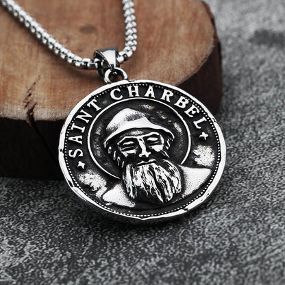 Men's vintage stainless steel Saint Chapelle double-sided medal pendant