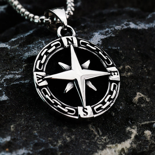 Men's Vintage Stainless Steel Single-Sided Compass Pendant