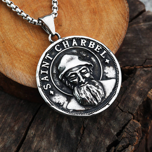 Men's vintage stainless steel Saint Chapelle double-sided medal pendant