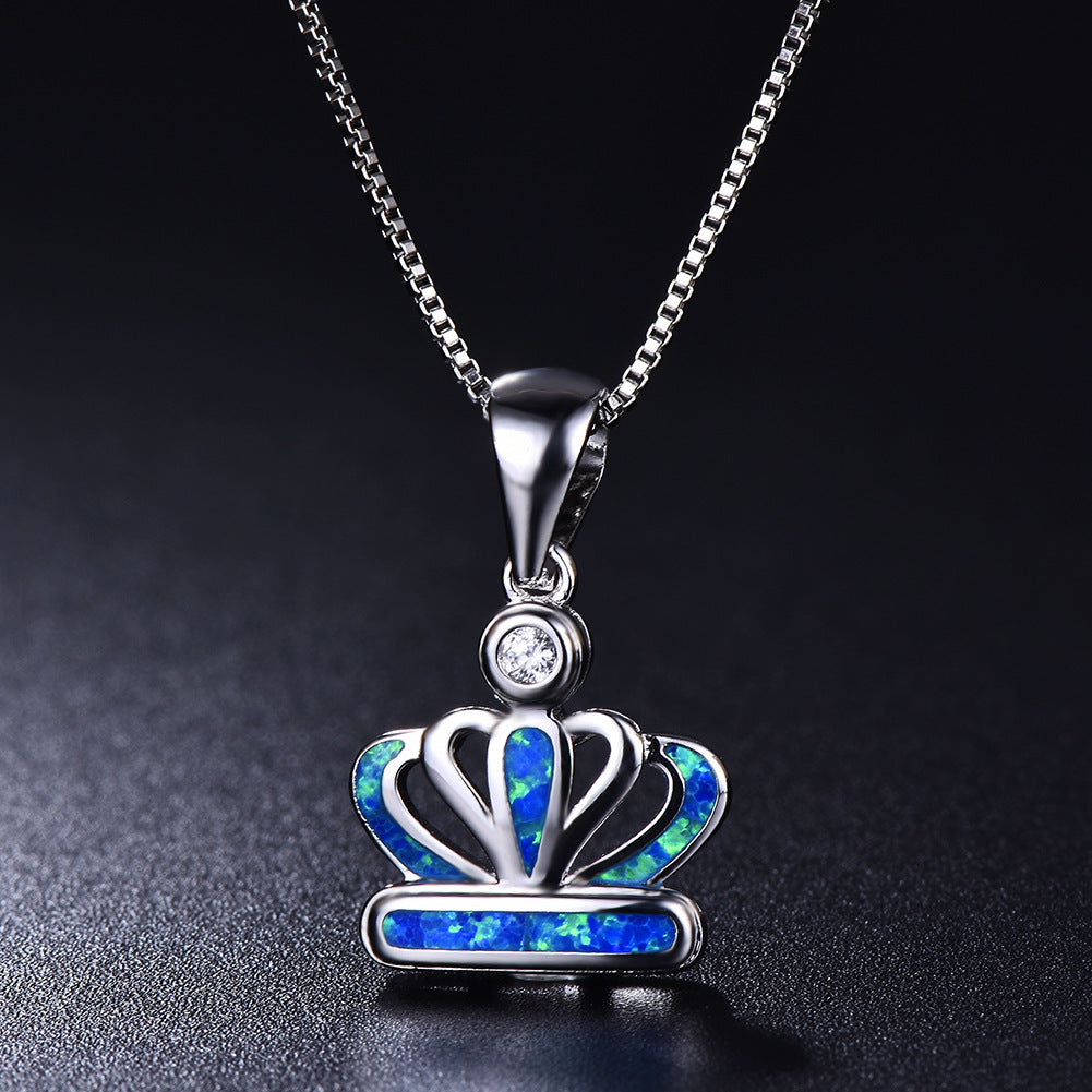 Platinum Auabo Copper Set with Zirconia Crown-shaped Necklace