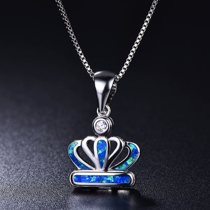 Platinum Auabo Copper Set with Zirconia Crown-shaped Necklace