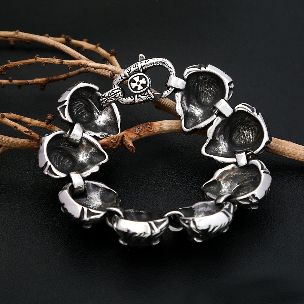 Vintage Bold Lion Head Cast Stainless Steel Men Bracelet, Personality Sculpted Open Cuff Wrist Jewelry