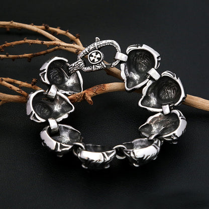 Vintage Bold Lion Head Cast Stainless Steel Men Bracelet, Personality Sculpted Open Cuff Wrist Jewelry