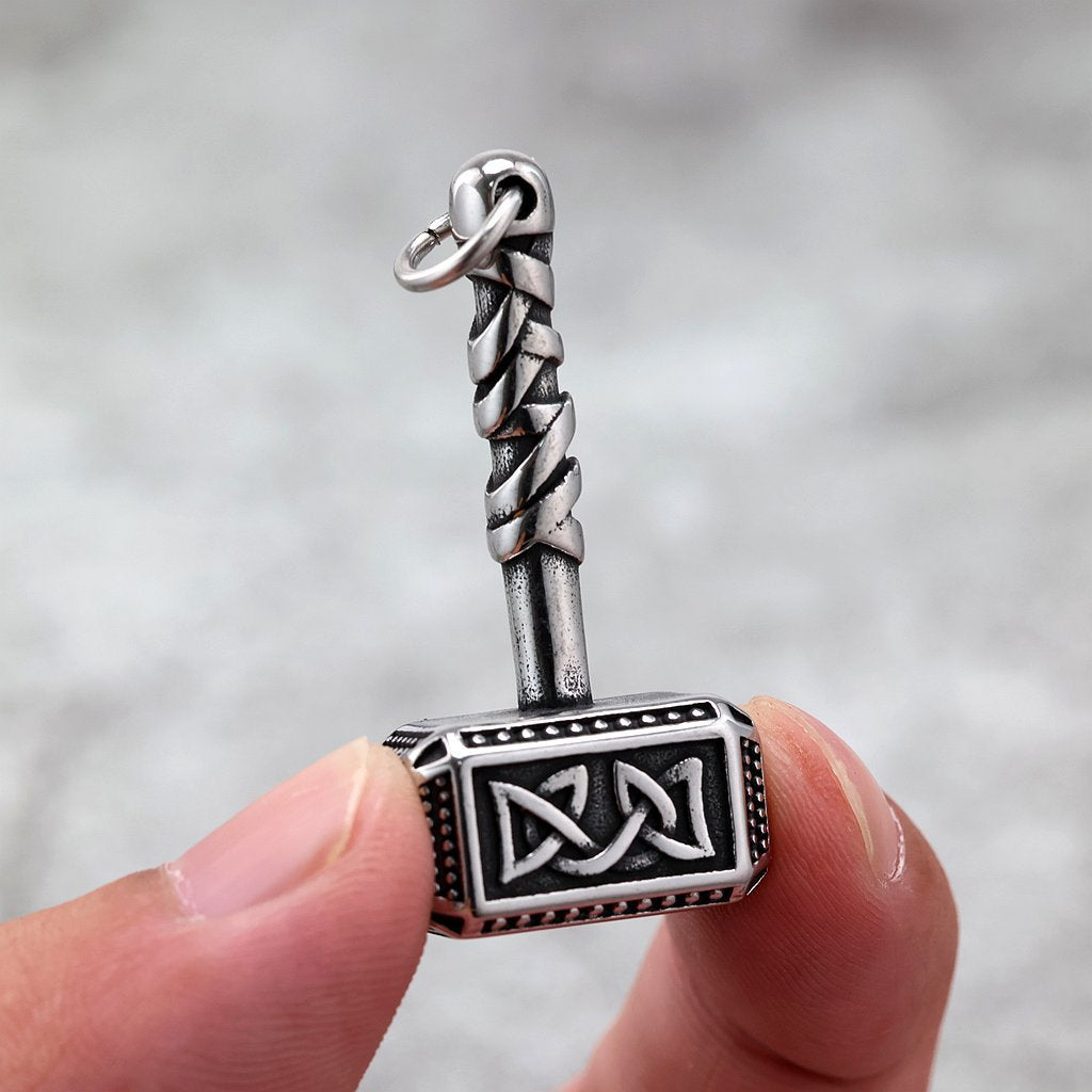 Vintage Stainless Steel Viking Pattern Hammer Pendant Necklace for Men