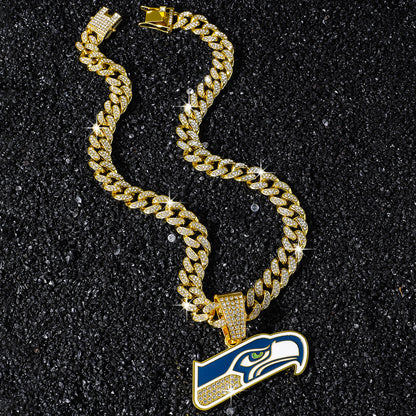 Hip-Hop Style Football Team Logo Pendant Necklace With Oil-Dripped Cuban Chain