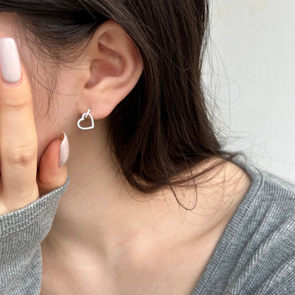 Women's Interlocking Heart Dangle Stud Earrings, Paved Zirconia, S925 with White Gold Plating
