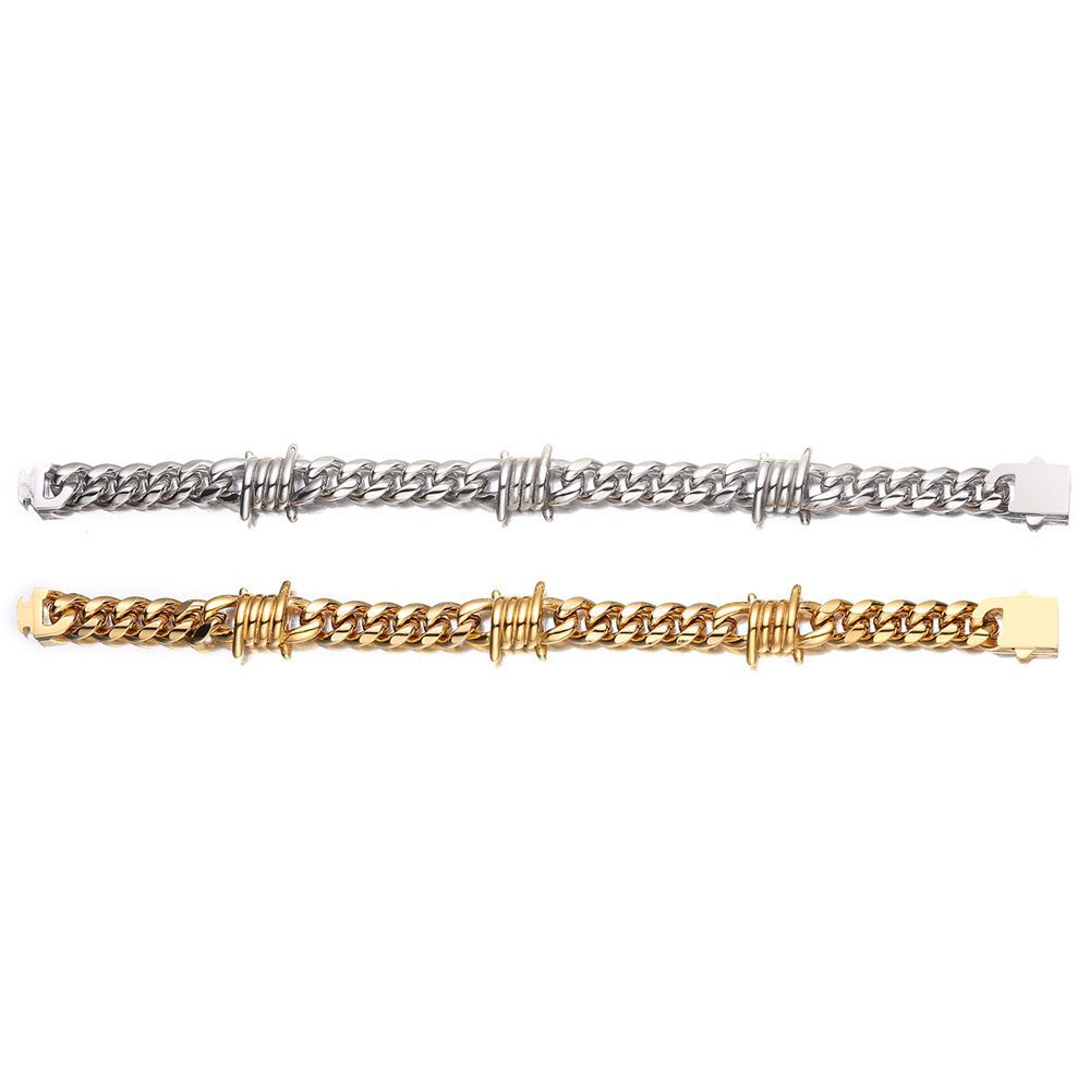 New Men’s Stainless Steel Cuban Link Bracelet, Personality Curved Needle Clasp Fashion Wrist Jewelry