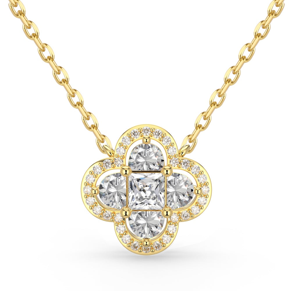 Women's Clover Pendant Necklace, Heart Shape Zirconia Accent, S925 with Gold Plating
