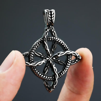Vintage Antique Oxidized Stainless Steel Men's Hollow Celtic Four Leaf Love Knot Viking Pendant Necklace