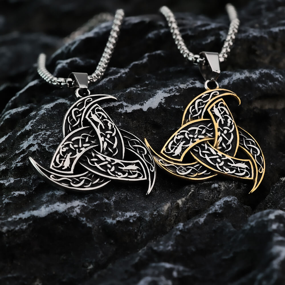 Vintage Stainless Steel Men's Single Sided Viking Celtic Knot Triangle Pendant Necklace