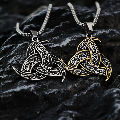 Vintage Stainless Steel Men's Single Sided Viking Celtic Knot Triangle Pendant Necklace