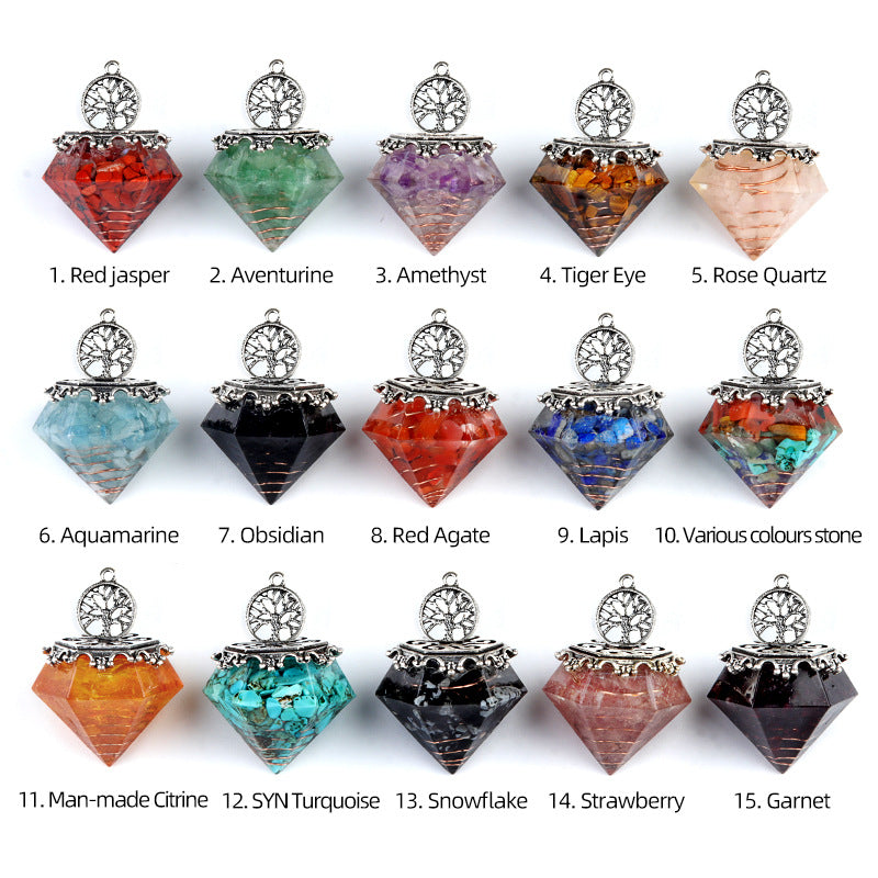 Chakra colorful bead chain crystal resin diamond pendulum