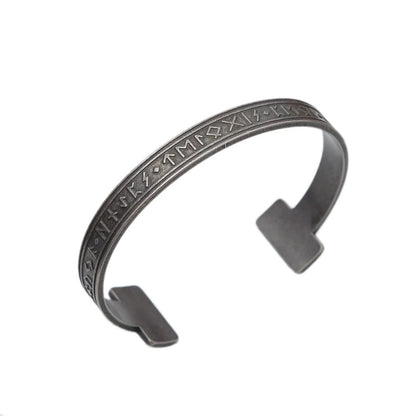 Men's European Viking Rune Open C Cuff Bracelet, Stainless Steel Adjustable Nordic Retro Bangle