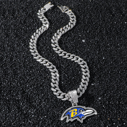 Hip-Hop Style Eagle Head Football Team Logo Cuban Chain Pendant Necklace