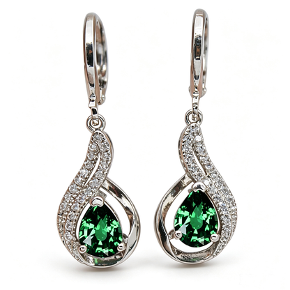 Women's Twisted‑Curve Pear‑Shape Zirconia Dangle Huggie Earrings