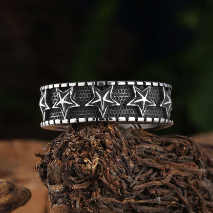 Vintage Solid Stainless Steel Five Point Starfish Round Ring for Men