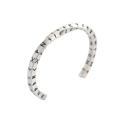 Men's Vintage Viking Letter Stainless Steel Open Cuff Bracelet, Personalized Versatile Titanium Steel Bangle