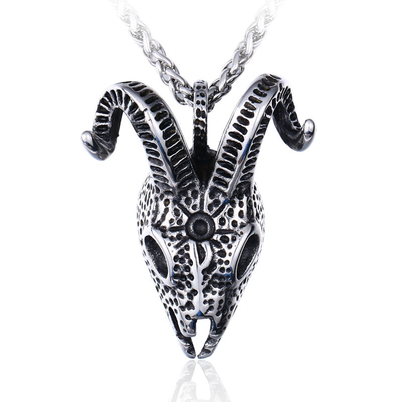 Men's Steel Goat Skull Retro Hip Hop Jewelry Pendant Necklace