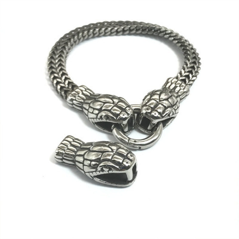 Men's Retro Double Snake Head Braided Chain Bracelet