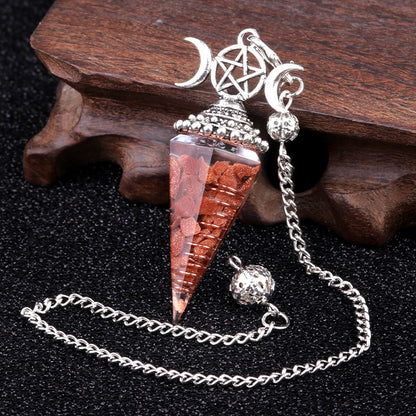 Three-phase moon seven-colored crushed stone resin crystal hexagonal pyramid spirit pendulum
