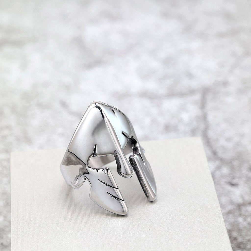 Vintage Polished Stainless Steel Punk Spartan Mask Ring for Men