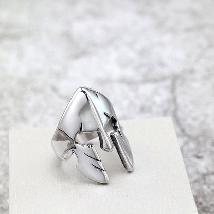 Vintage Polished Stainless Steel Punk Spartan Mask Ring for Men